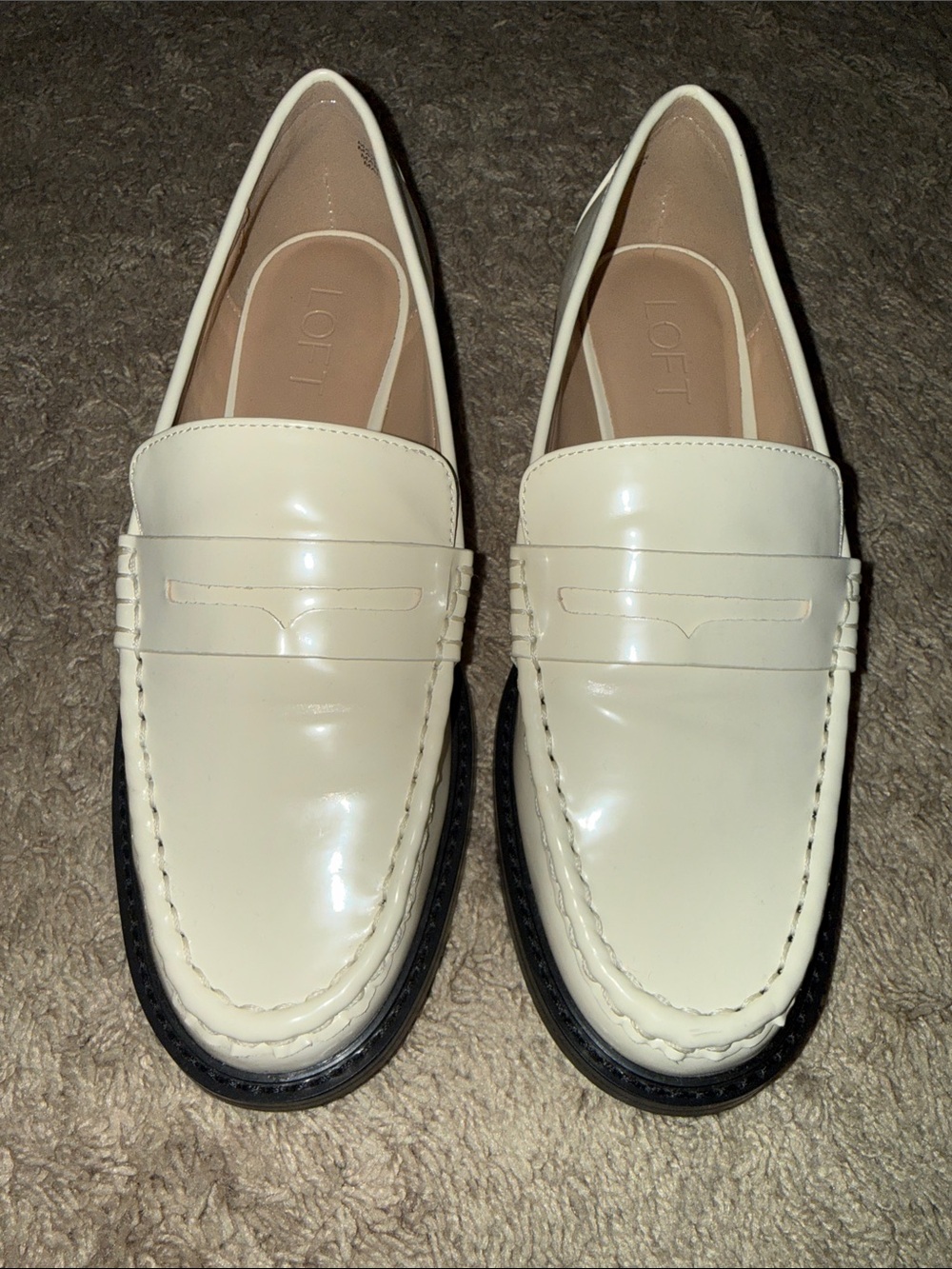 LOFT White Patent Penny Loafers with Black Outsole